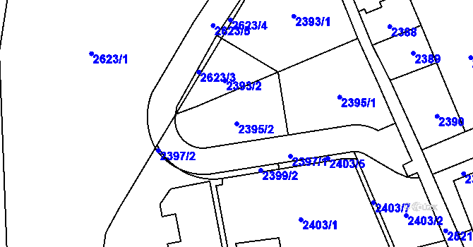 Parcela st. 2395/2 v KÚ Hloubětín, Katastrální mapa