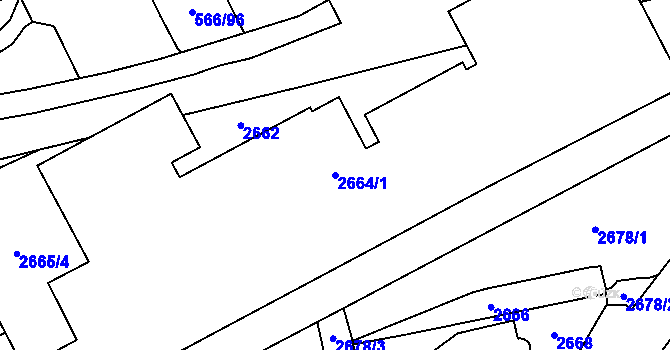Parcela st. 2664/1 v KÚ Hloubětín, Katastrální mapa