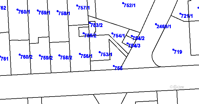 Parcela st. 753/1 v KÚ Hloubětín, Katastrální mapa