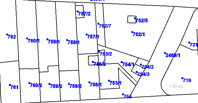 Parcela st. 753/2 v KÚ Hloubětín, Katastrální mapa