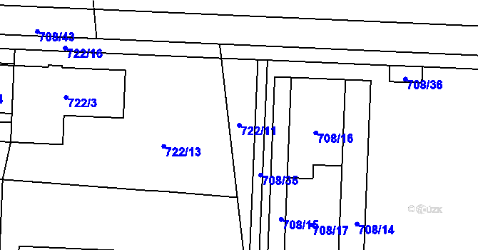 Parcela st. 722/11 v KÚ Hloubětín, Katastrální mapa