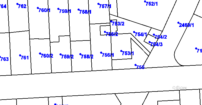 Parcela st. 756/1 v KÚ Hloubětín, Katastrální mapa
