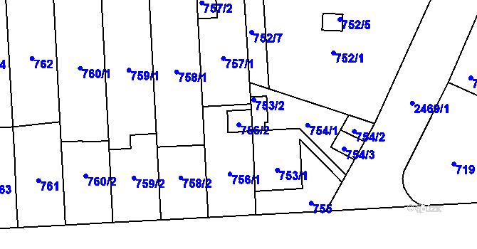 Parcela st. 756/2 v KÚ Hloubětín, Katastrální mapa