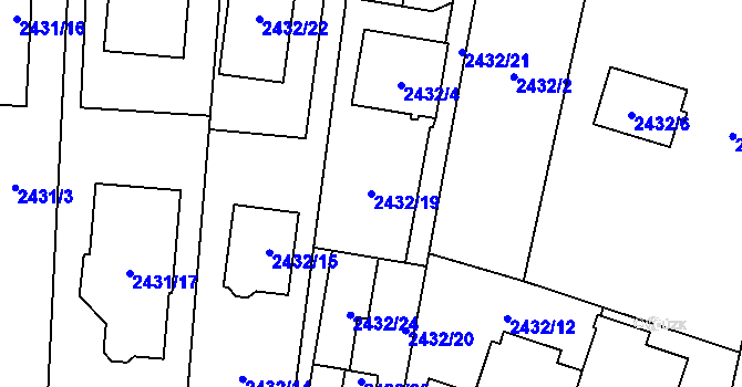 Parcela st. 2432/19 v KÚ Hloubětín, Katastrální mapa