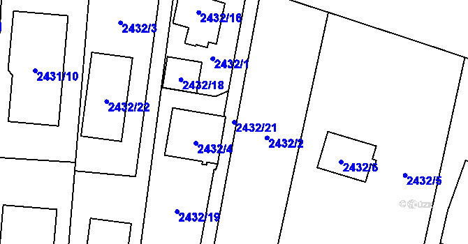 Parcela st. 2432/21 v KÚ Hloubětín, Katastrální mapa
