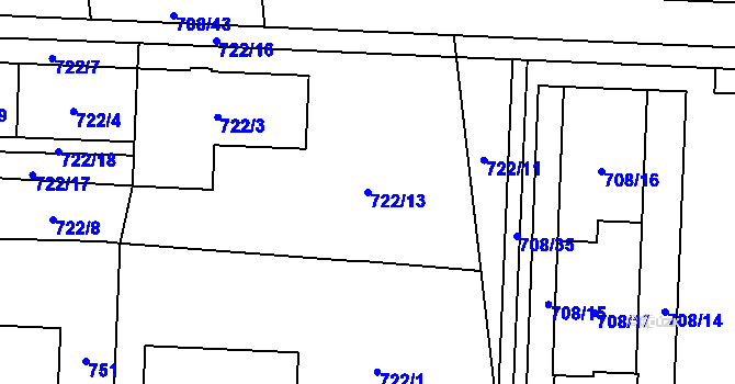 Parcela st. 722/13 v KÚ Hloubětín, Katastrální mapa