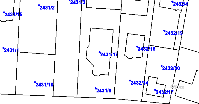 Parcela st. 2431/17 v KÚ Hloubětín, Katastrální mapa
