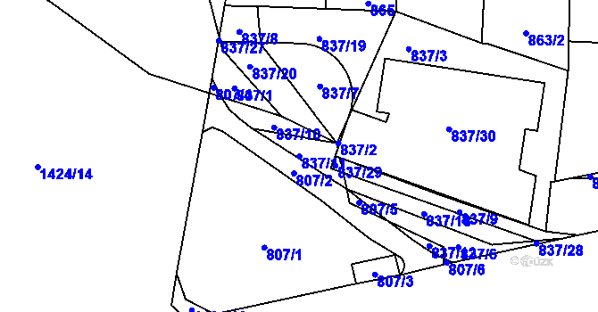 Parcela st. 837/11 v KÚ Hloubětín, Katastrální mapa