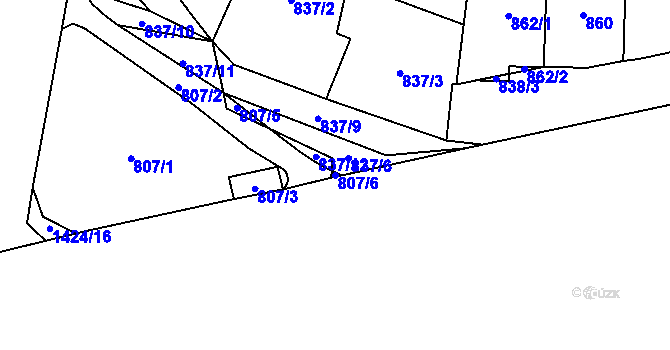 Parcela st. 807/6 v KÚ Hloubětín, Katastrální mapa