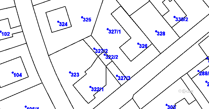 Parcela st. 322/2 v KÚ Hloubětín, Katastrální mapa