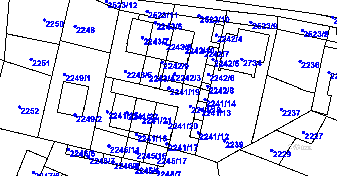 Parcela st. 2241/19 v KÚ Hloubětín, Katastrální mapa