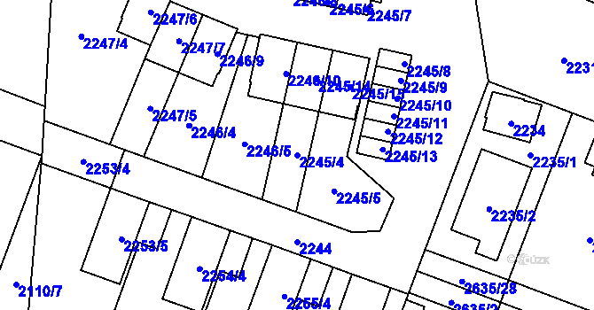 Parcela st. 2245/4 v KÚ Hloubětín, Katastrální mapa