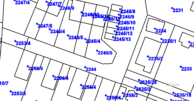 Parcela st. 2245/5 v KÚ Hloubětín, Katastrální mapa