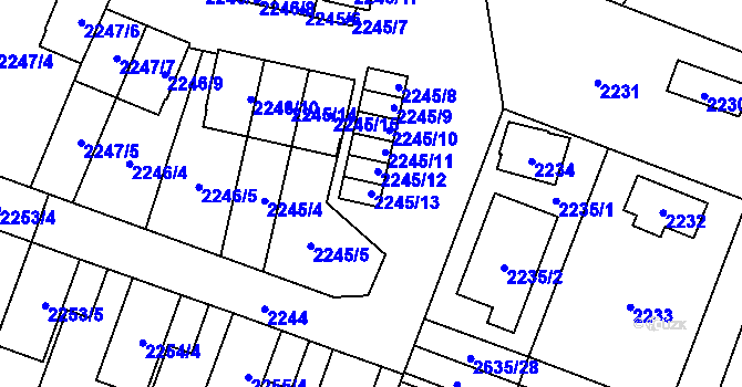 Parcela st. 2245/13 v KÚ Hloubětín, Katastrální mapa