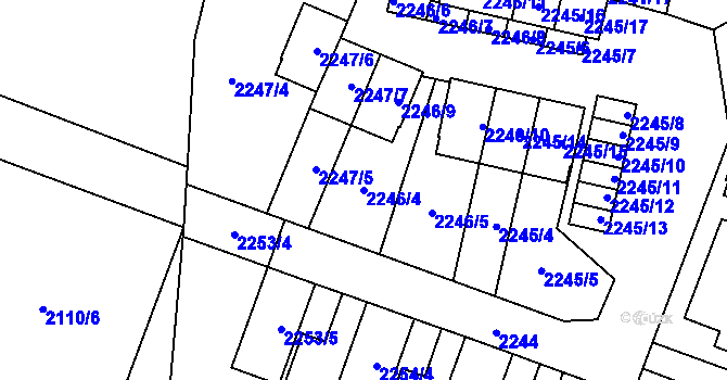 Parcela st. 2246/4 v KÚ Hloubětín, Katastrální mapa