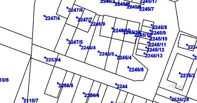 Parcela st. 2246/5 v KÚ Hloubětín, Katastrální mapa