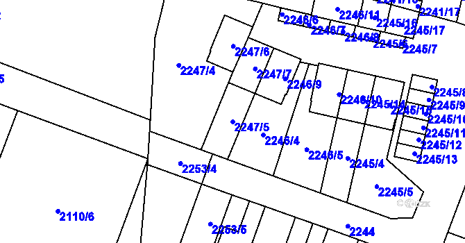 Parcela st. 2247/5 v KÚ Hloubětín, Katastrální mapa