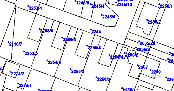 Parcela st. 2255/4 v KÚ Hloubětín, Katastrální mapa