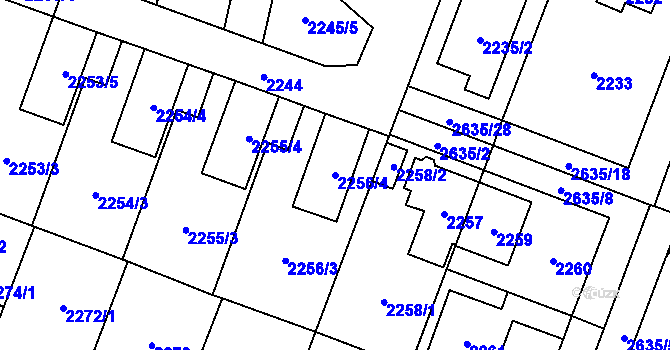 Parcela st. 2256/4 v KÚ Hloubětín, Katastrální mapa