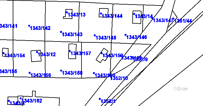 Parcela st. 1343/159 v KÚ Hloubětín, Katastrální mapa