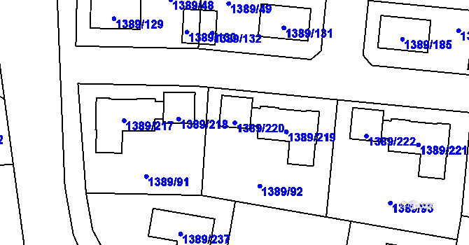 Parcela st. 1389/220 v KÚ Hloubětín, Katastrální mapa