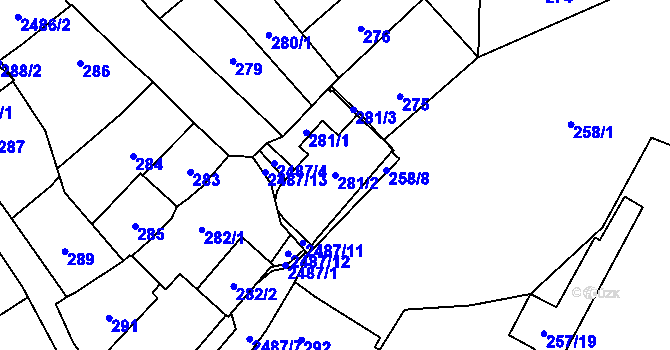 Parcela st. 281/2 v KÚ Hloubětín, Katastrální mapa