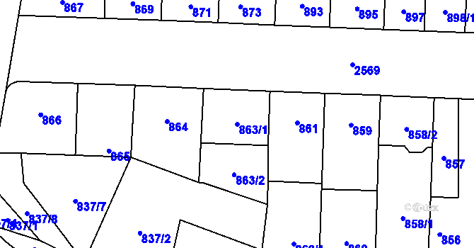Parcela st. 863/1 v KÚ Hloubětín, Katastrální mapa