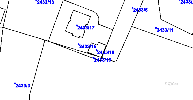 Parcela st. 2433/18 v KÚ Hloubětín, Katastrální mapa