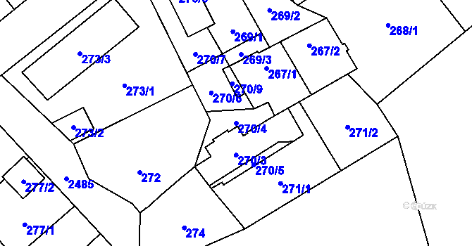 Parcela st. 270/4 v KÚ Hloubětín, Katastrální mapa