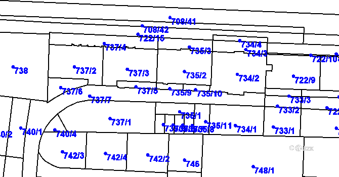 Parcela st. 735/9 v KÚ Hloubětín, Katastrální mapa