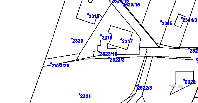 Parcela st. 2523/18 v KÚ Hloubětín, Katastrální mapa
