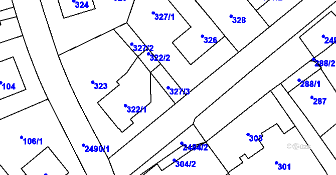 Parcela st. 327/3 v KÚ Hloubětín, Katastrální mapa