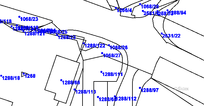 Parcela st. 1068/27 v KÚ Hloubětín, Katastrální mapa