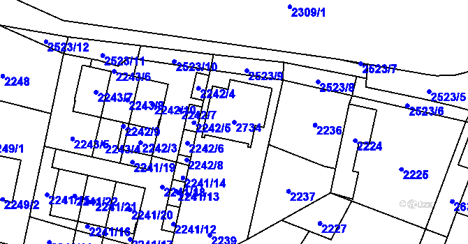 Parcela st. 2734 v KÚ Hloubětín, Katastrální mapa