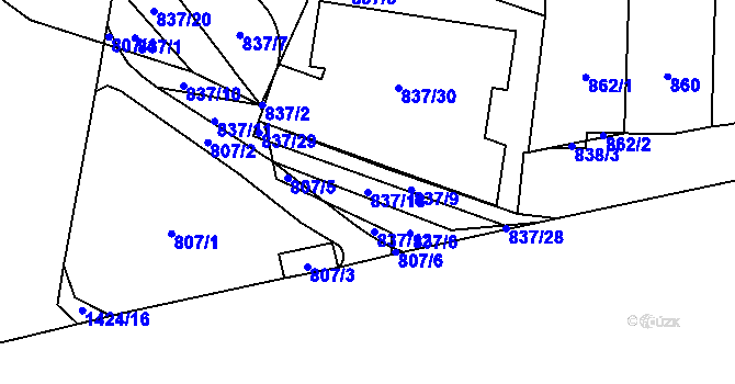 Parcela st. 837/18 v KÚ Hloubětín, Katastrální mapa