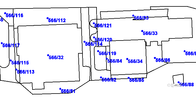 Parcela st. 566/119 v KÚ Hloubětín, Katastrální mapa