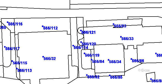 Parcela st. 566/120 v KÚ Hloubětín, Katastrální mapa