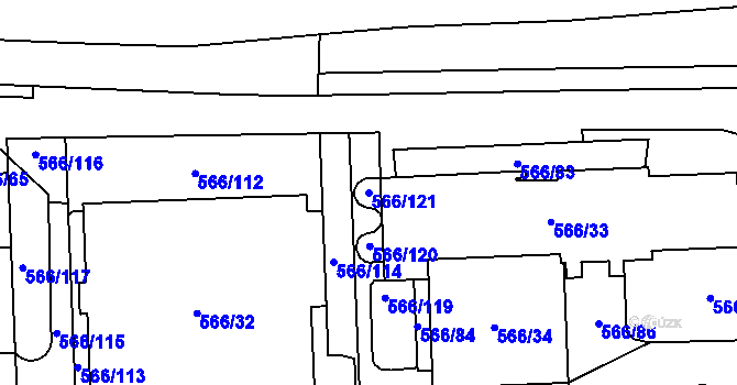 Parcela st. 566/121 v KÚ Hloubětín, Katastrální mapa