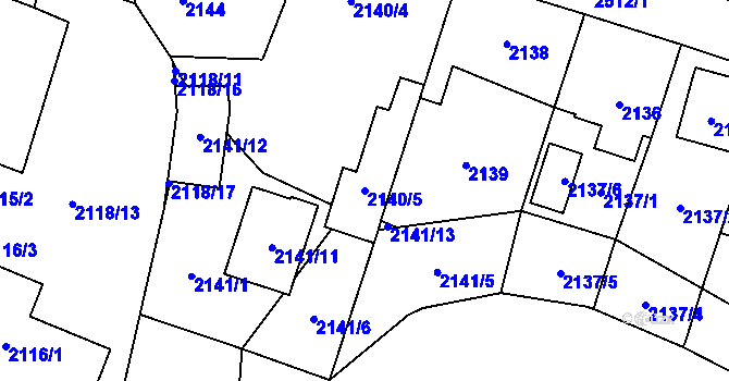Parcela st. 2140/5 v KÚ Hloubětín, Katastrální mapa