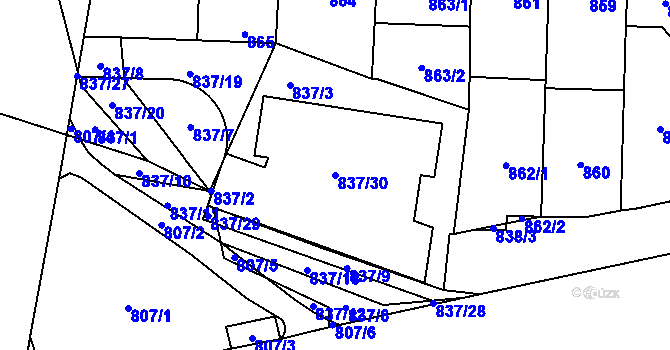 Parcela st. 837/30 v KÚ Hloubětín, Katastrální mapa