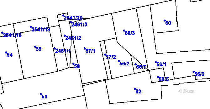 Parcela st. 57/2 v KÚ Hloubětín, Katastrální mapa