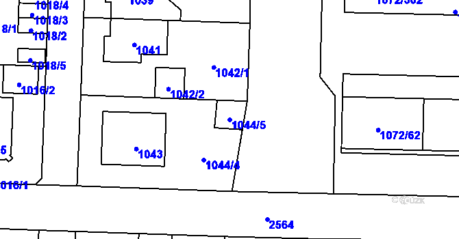 Parcela st. 1044/5 v KÚ Hloubětín, Katastrální mapa