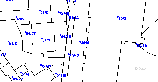Parcela st. 30/18 v KÚ Vysočany, Katastrální mapa