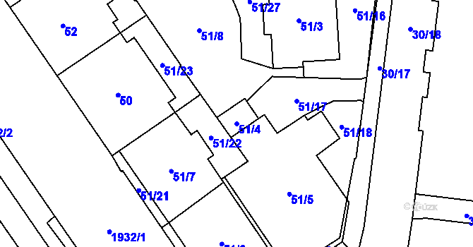 Parcela st. 51/4 v KÚ Vysočany, Katastrální mapa