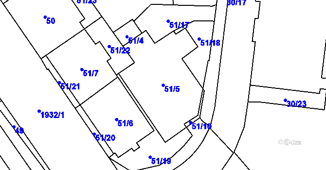 Parcela st. 51/5 v KÚ Vysočany, Katastrální mapa