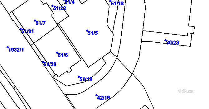 Parcela st. 51/10 v KÚ Vysočany, Katastrální mapa