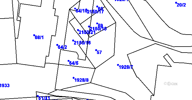 Parcela st. 57 v KÚ Vysočany, Katastrální mapa