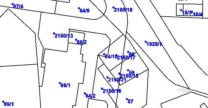 Parcela st. 64/10 v KÚ Vysočany, Katastrální mapa