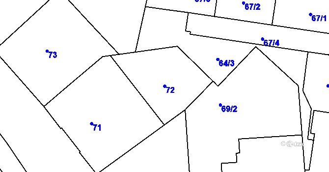 Parcela st. 72 v KÚ Vysočany, Katastrální mapa