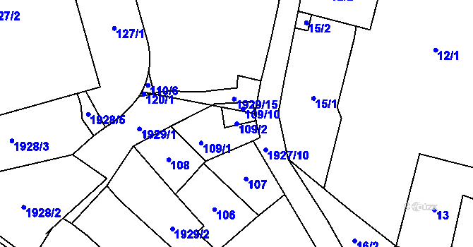 Parcela st. 109/2 v KÚ Vysočany, Katastrální mapa